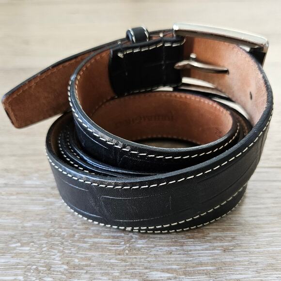Fullum & Holt Black Croc Embossed Leather Belt sz 44/110 Minimalist Casual Work - Picture 7 of 7
